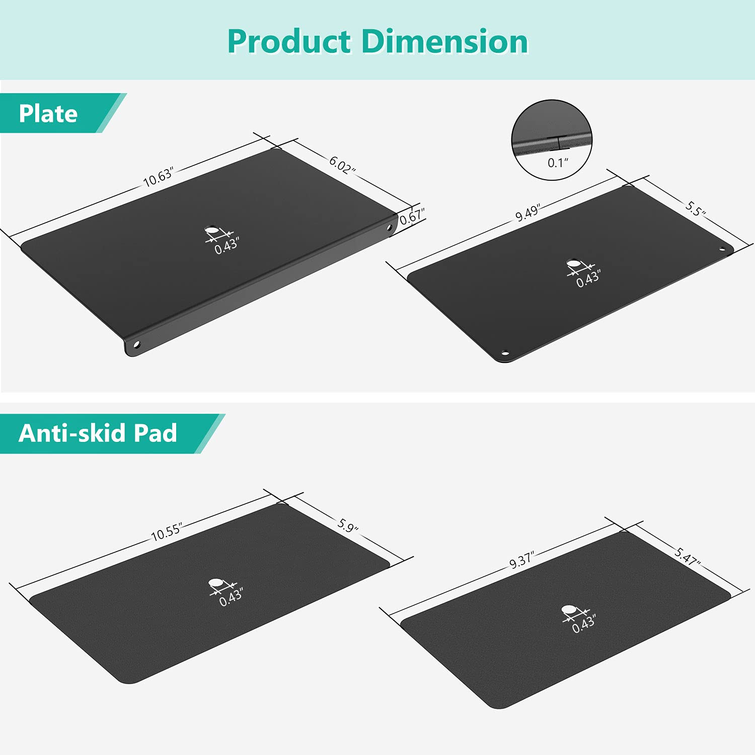 WALI Monitor Mount Reinforcement Plate for Thin, Glass, and Other Fragile Table Tops, with Most Monitor Bracket Grommet C Clamp Installation (CGRP B), Black