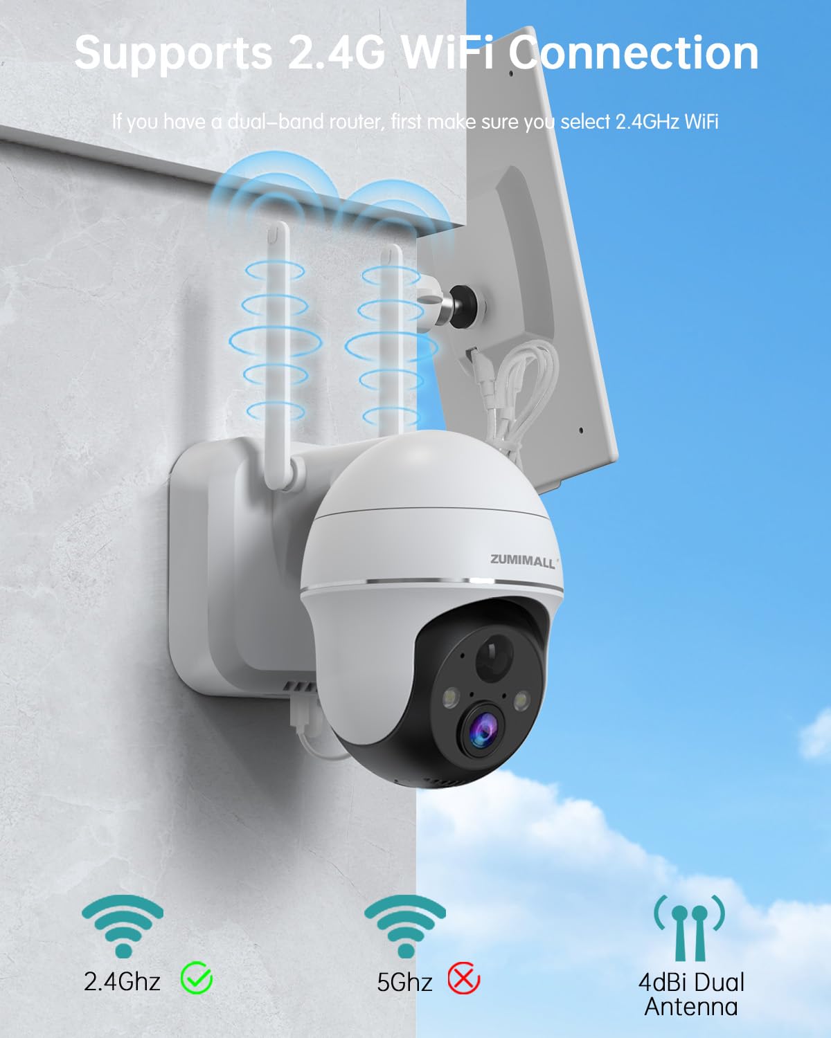 Zumimall 5Mp Security Cameras Wireless Outdoor, Solar Security Camera Outdoor With 360� Ptz, Battery Powered Camera For Home Security Outside, Color Night Vision/2.4G Wifi/2 Way Talk/Ip66/Ai Detection