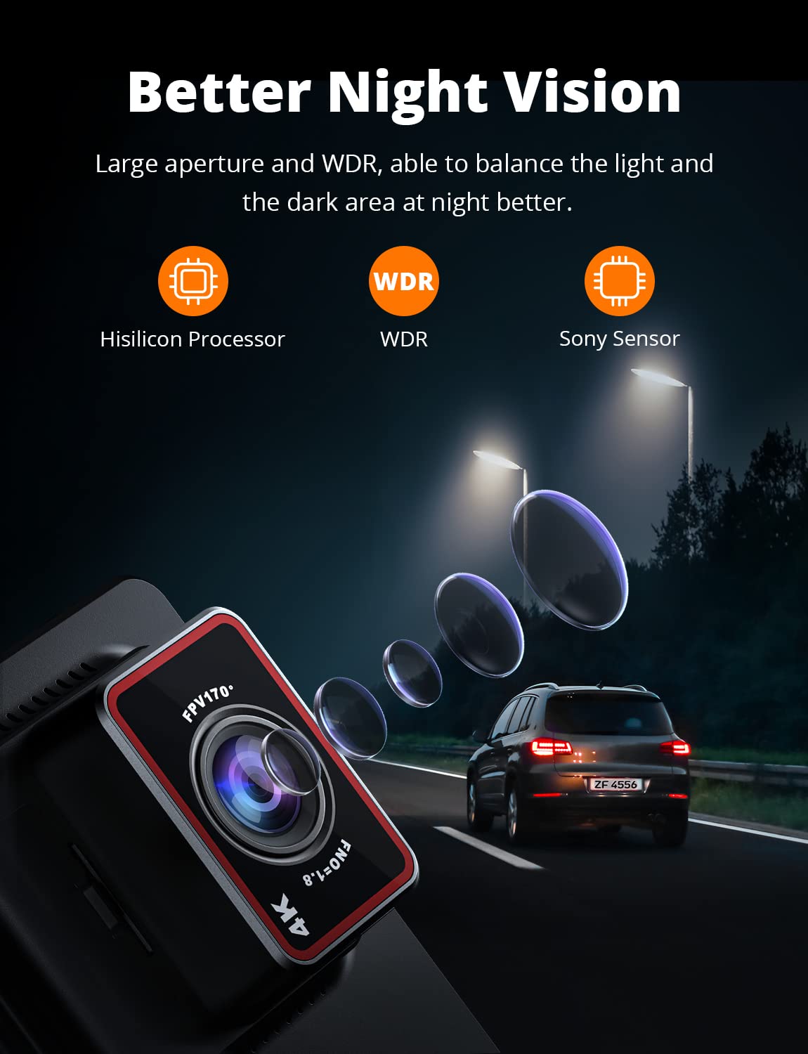 Kingslim D4 4K Dual Dash Cam With Built In Wifi Gps, Front 4K/2.5K Rear 1080P Dual Dash Camera For Cars, 3'' Ips Touchscreen 170