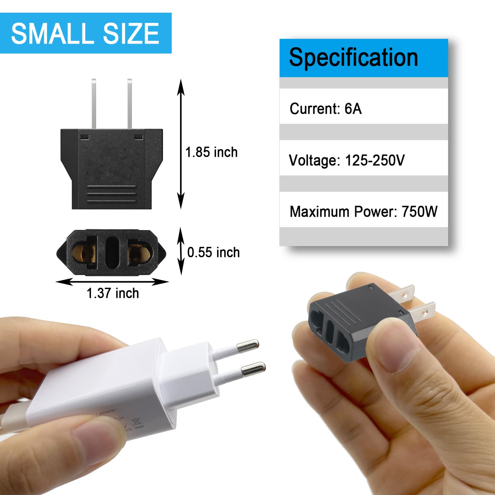 European To Us Travel Plug Adapter  6 Pack Europe To Us Plug Adapter, European To American 220V To 110V Converter, Travel Adapte