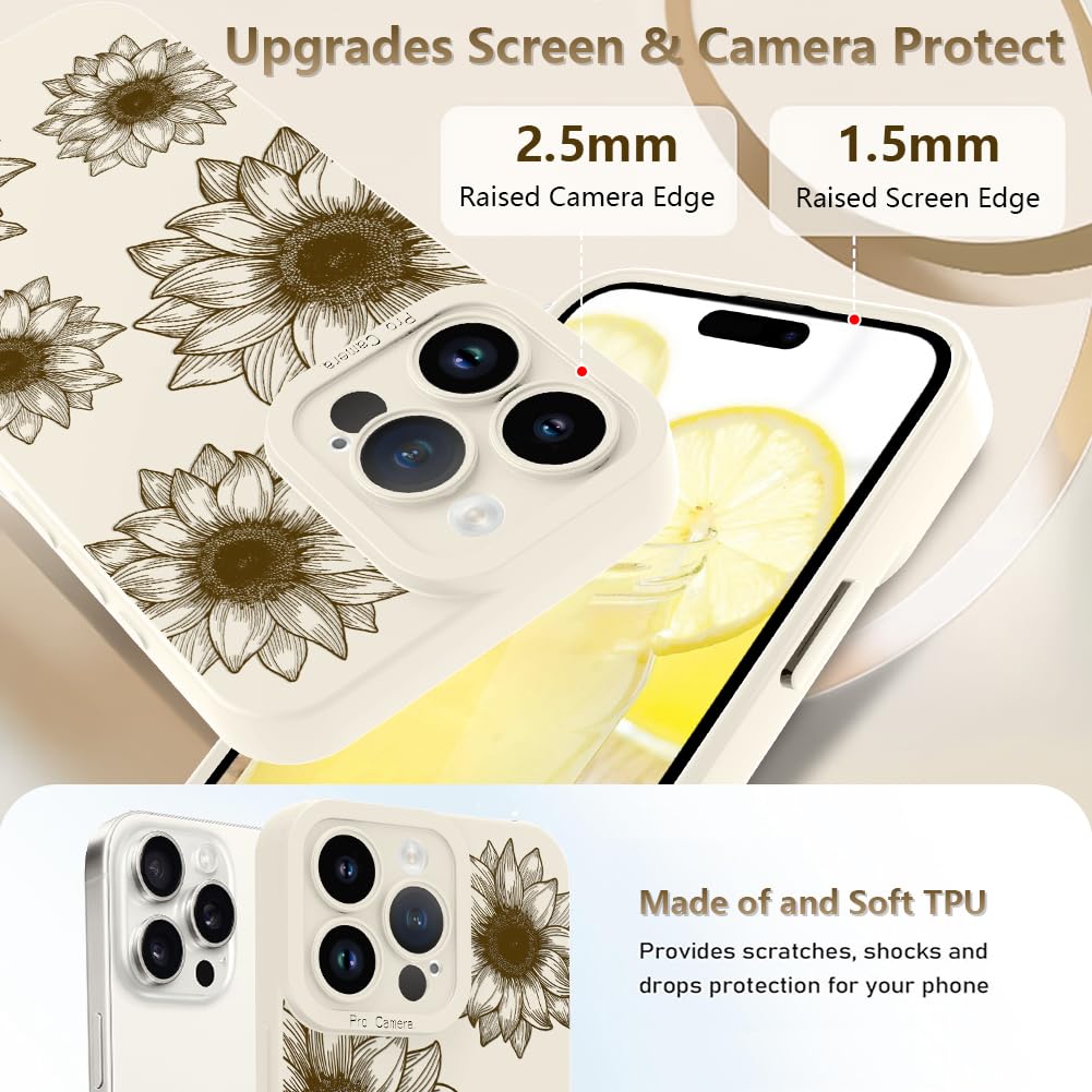 Ook Floral Case For Iphone 15 Pro Max Case, Cute Sunflower Floral Blooms Design Soft Tpu Shockproof Protective For Women Girls S