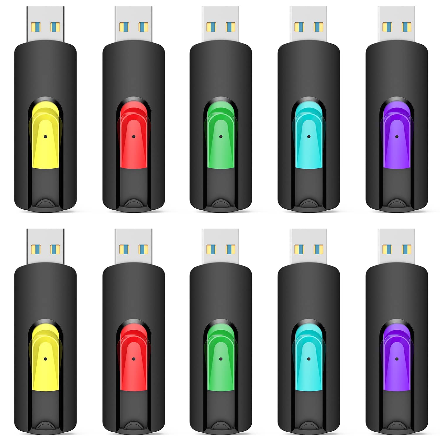 Aiibe 128Gb Flash Drive 10 Pack 128Gb Usb Flash Drive Usb Drive Thumb Drives 128Gb Usb 2.0 Memory Stick Jump Drive (10 Pack, Red Green Cyan Yellow Purple)