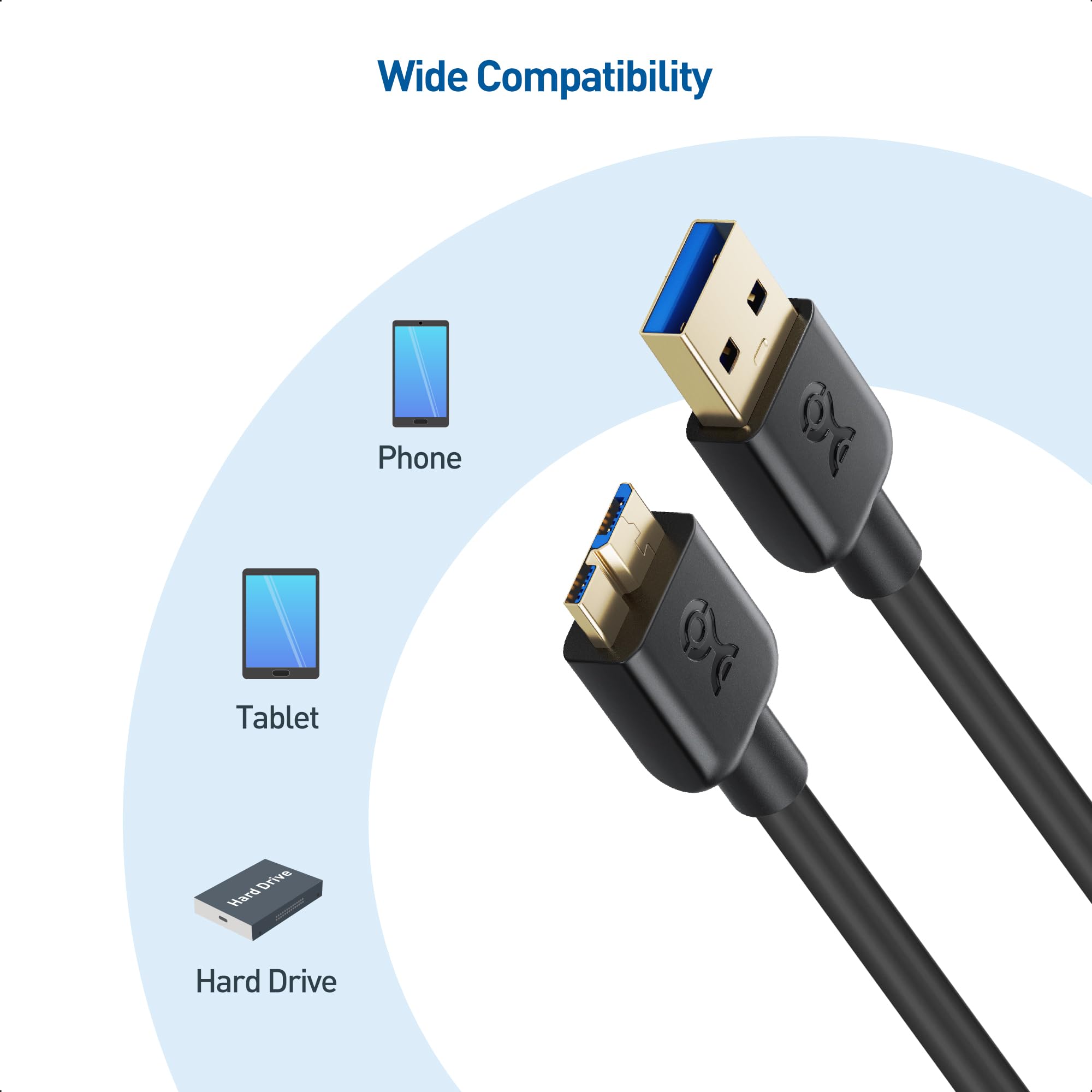 Cable Matters 2 Pack Micro Usb 3.0 Cable 3 Ft (External Hard Drive Cable, Usb To Usb Micro B Cable) In Black, Compatible With Se
