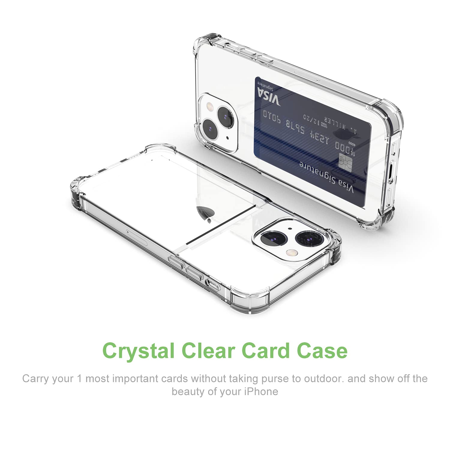 Wuwedo For Iphone 13 Clear Card Case, Protective Shockproof Tpu Thin Slim Wallet Case With Card Holder Compatible With Magsafe