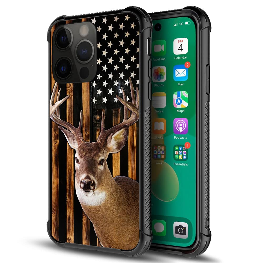 Tnxee Case Compatible With Iphone 14 Case,American Woodgrain Whitetail Deer Flag Pattern Design Case For Iphone 14 Cases For Men