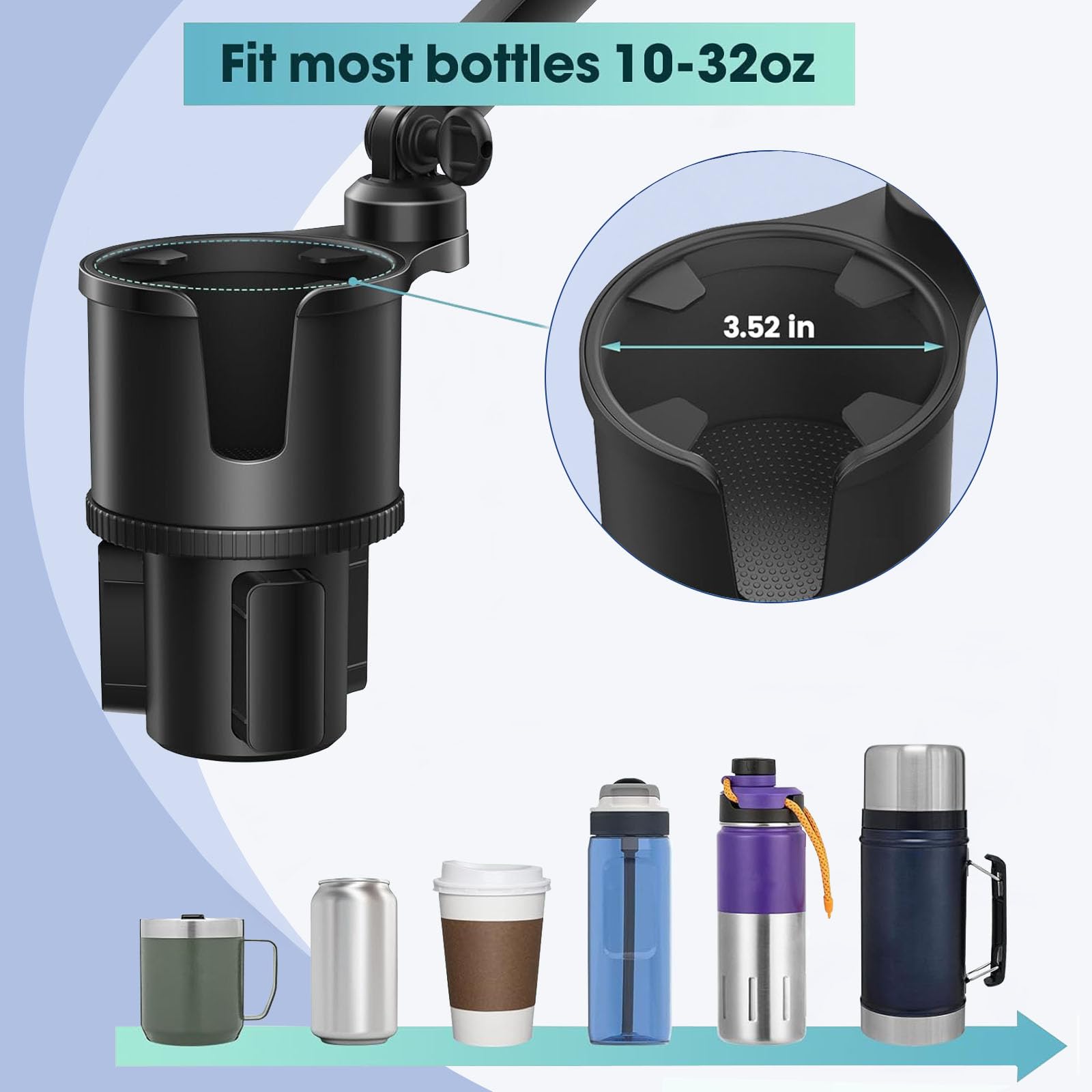 Car Cup Holder Expander Phone Holder With Adjustable Arm And Base, 2 In 1 Phone Mount And Cupholder Adapter With Expandable Base