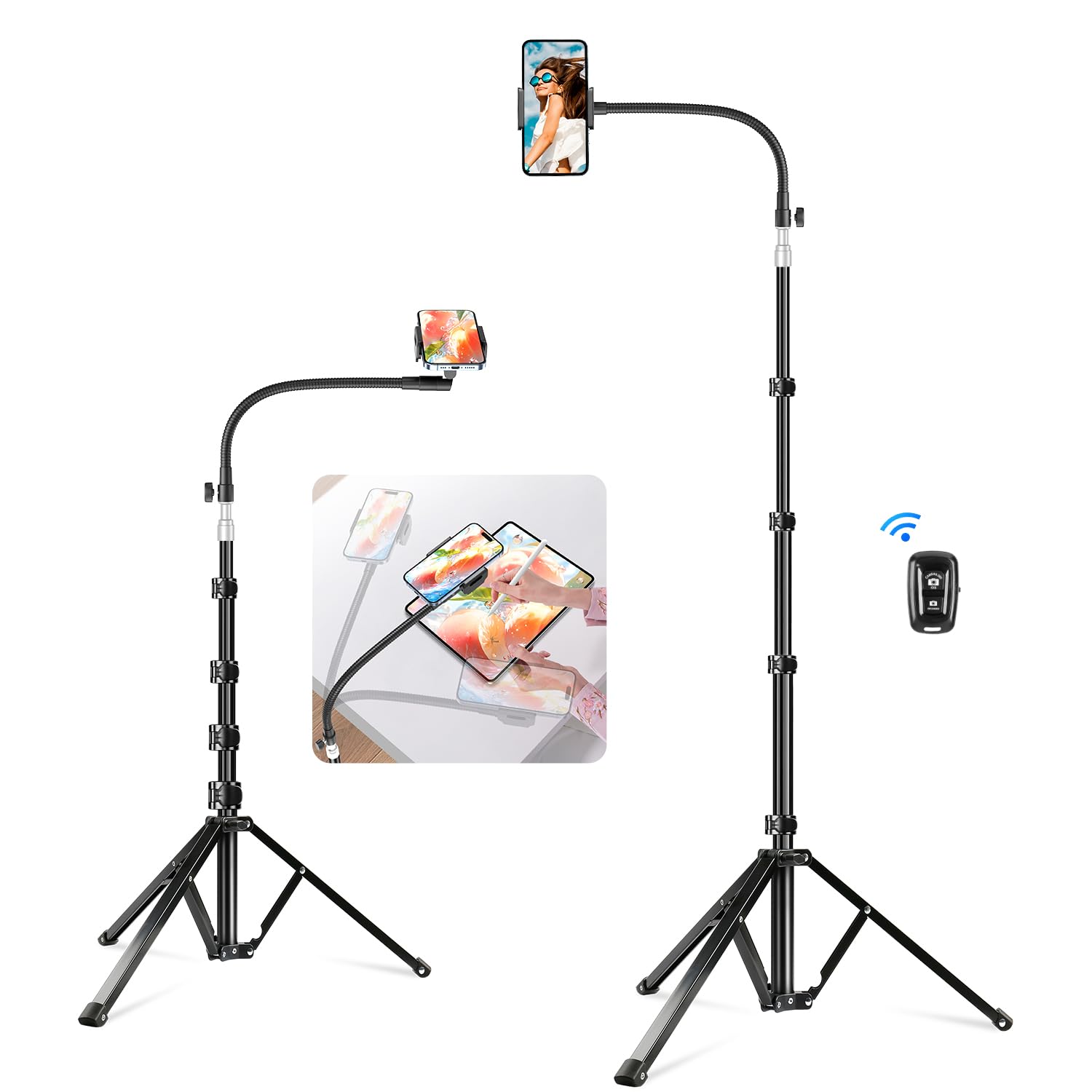 Elitehood 80� Tall Phone Stand Tripod, Floor Phone Recording Stand, Heavy Duty Adjustable Iphone Tripod Stand Compatible With Iphone 15 14 13 12