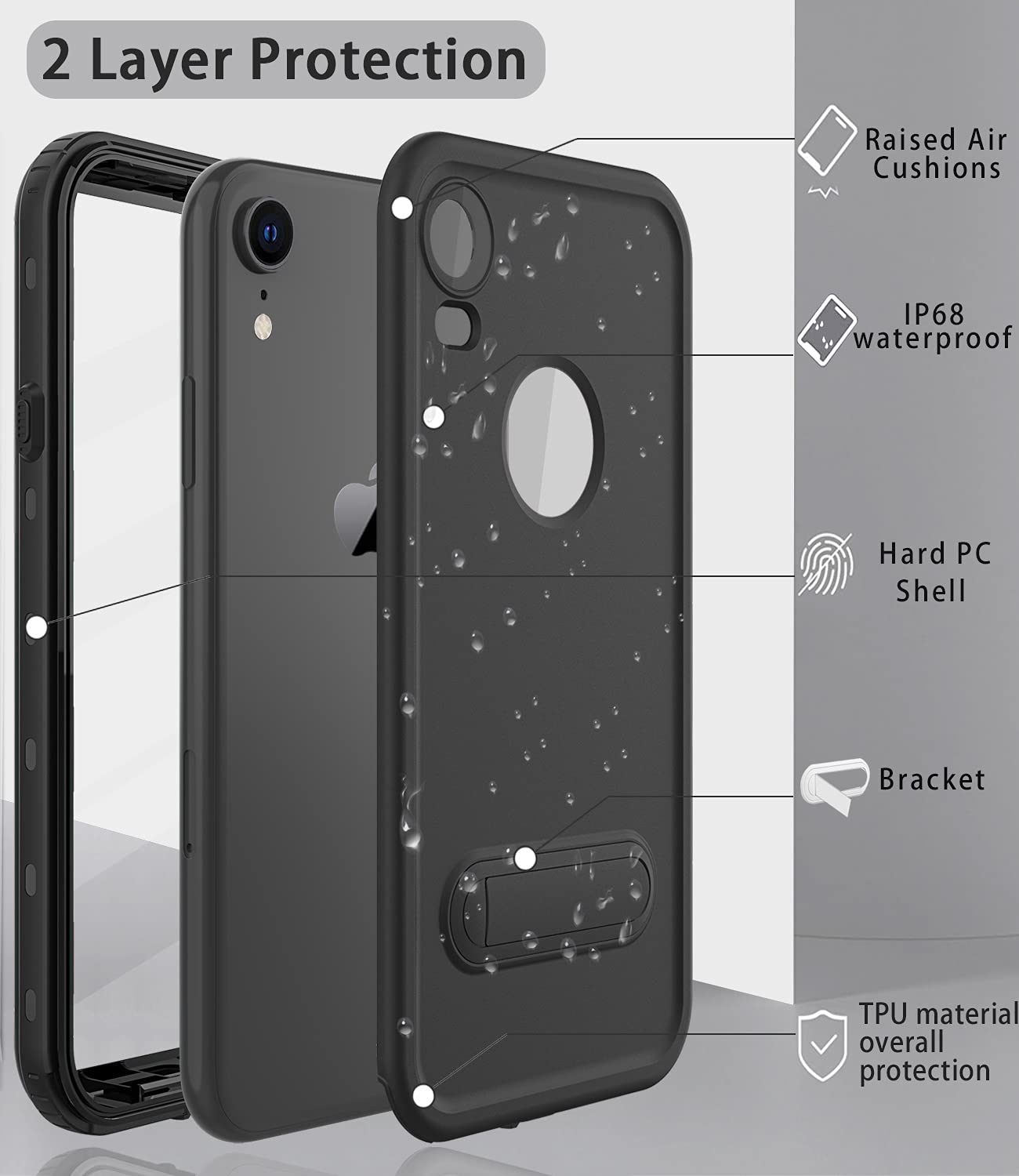 Diverbox For Iphone Xr Case Waterproof,Shockproof Dustproof Ip68 Full-Body Sturdy With Kickstand Case Built-In Screen Protector,