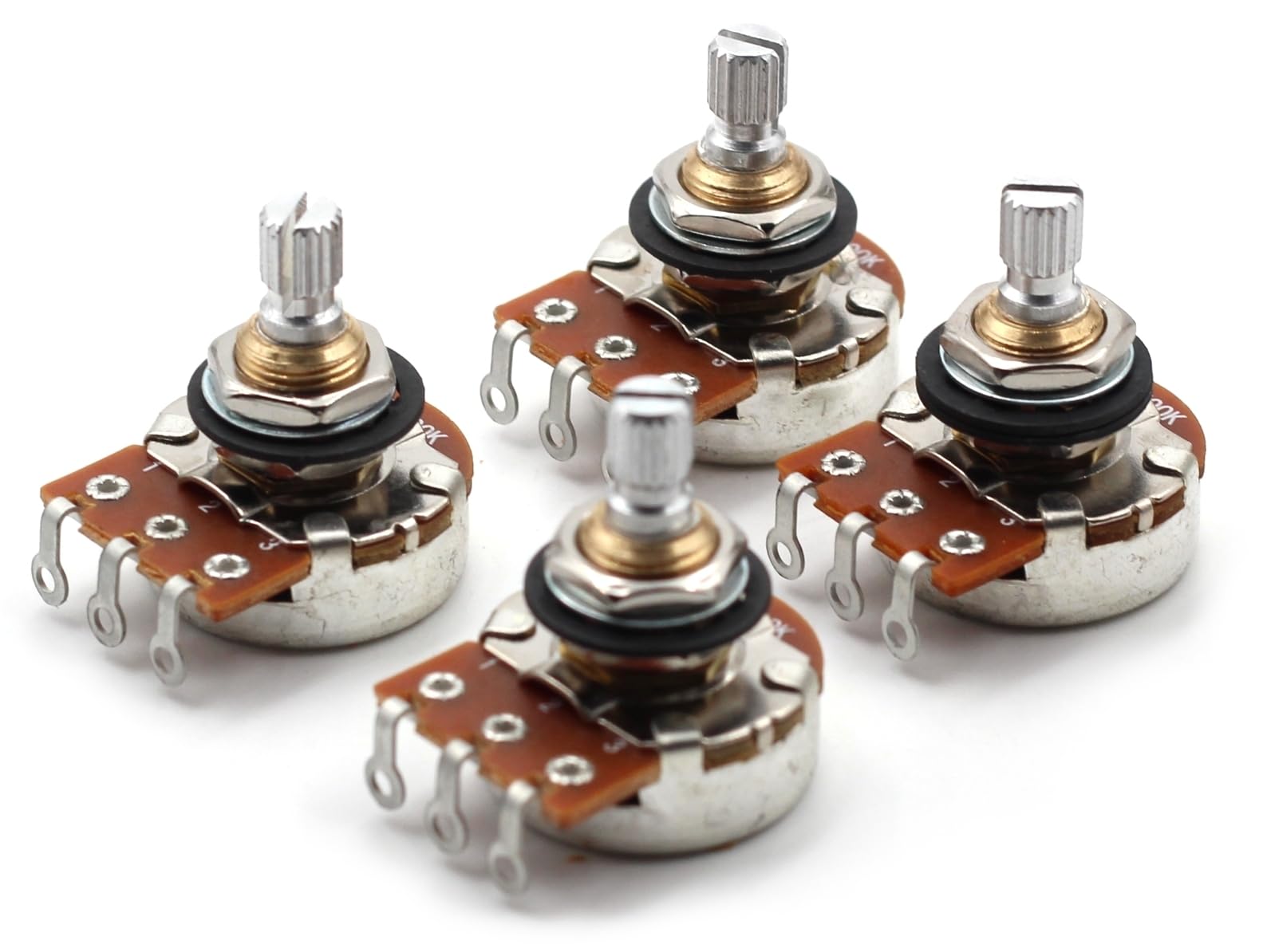 Set Of Four (4X) Bourns 500K Short Split Shaft Audio Taper Low Friction Potentiometers