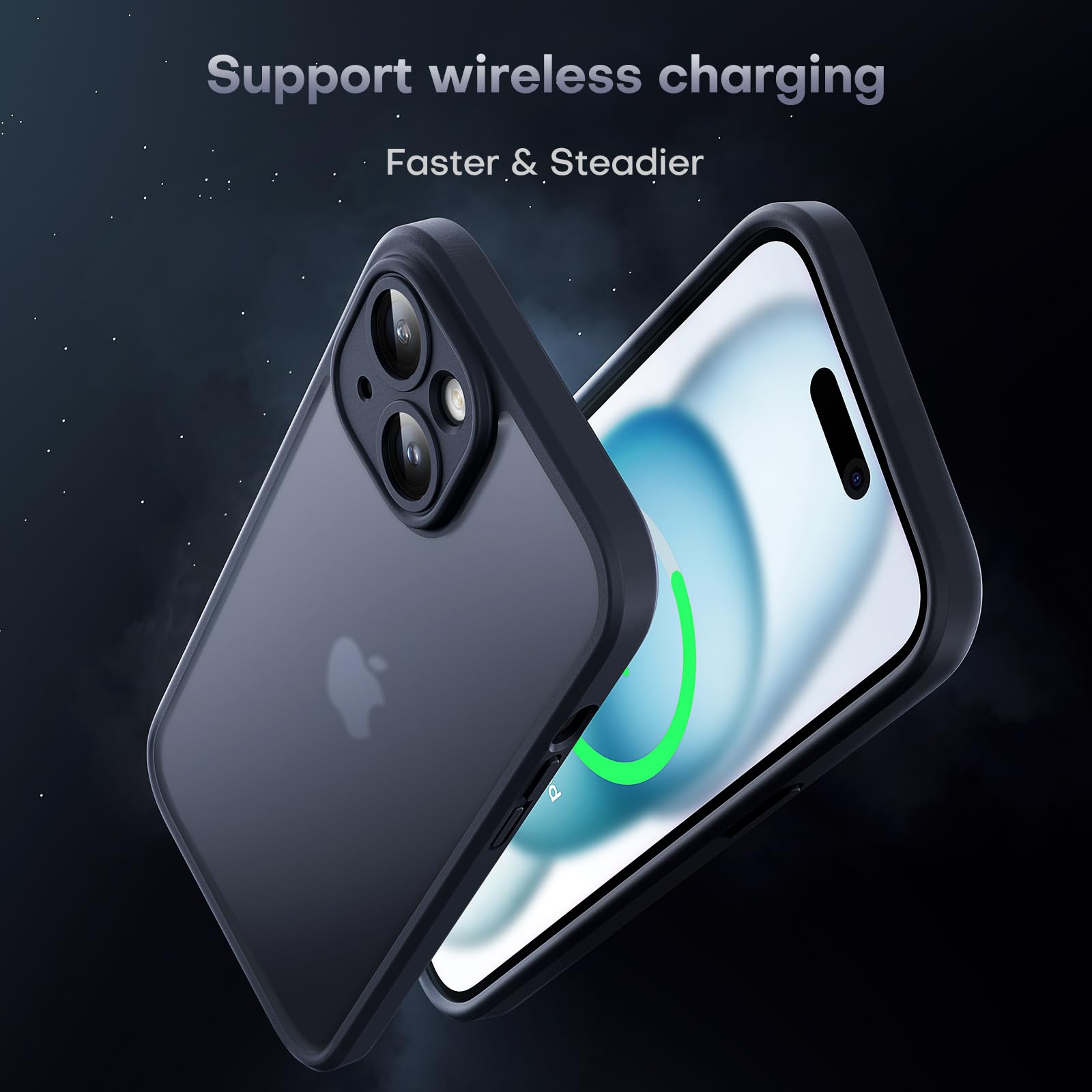 Tocol For Iphone 15 Plus Case, Upgraded Full Camera Protection, 15Ft Drop Protection, Translucent Matte Back Bumper Phone Cover