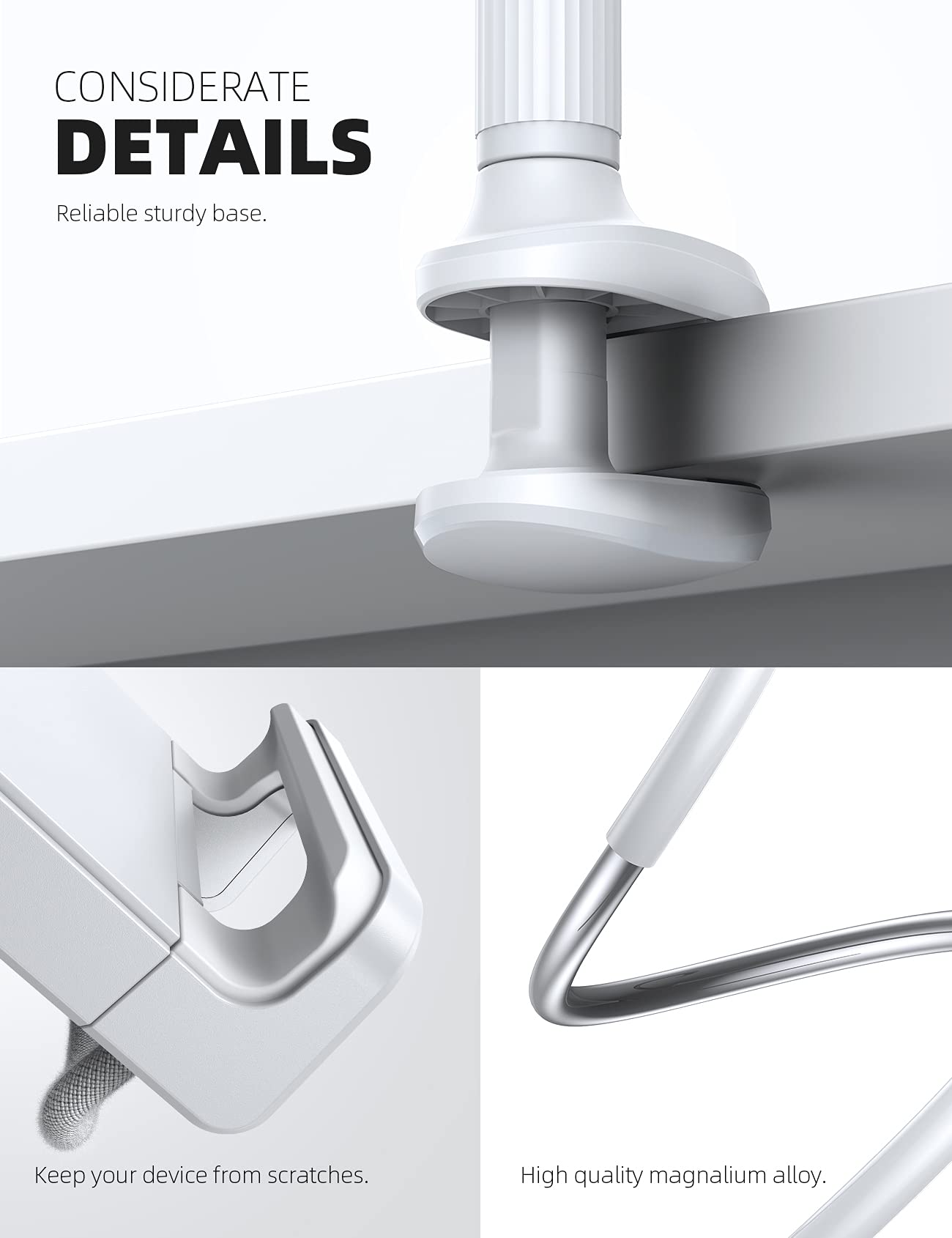 Lamicall Gooseneck Tablet Mount Holder for Bed Flexible Tablet Arm Clamp for Bed Compatible with Pad Pro 10.5, Air 9.7, Mini 7.9, Galaxy Tabs, Switch, More 4.7 11' Device   White