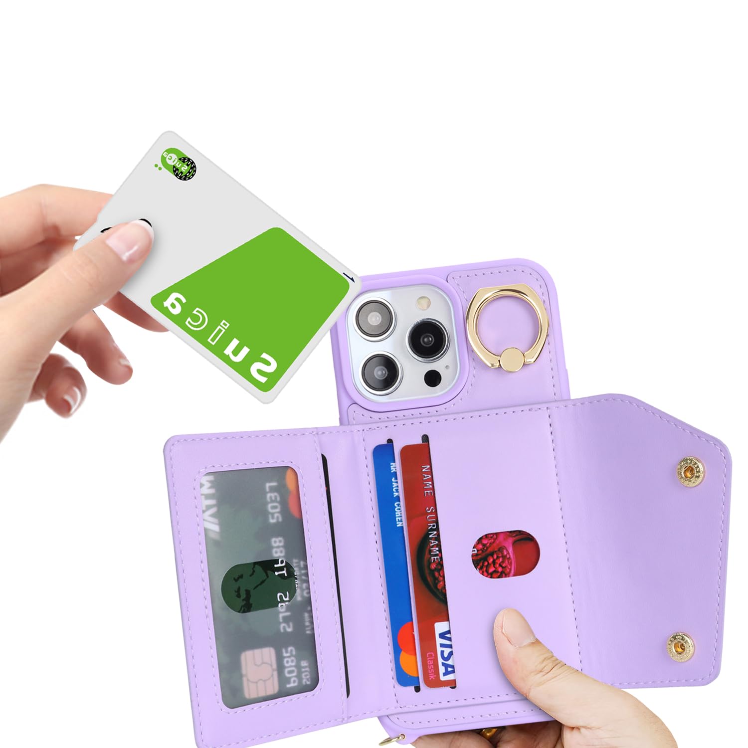 Lipvina For Iphone 15 Pro Max Case With Card Holder And Strap - Zipper Pocket,Crossbody Lanyard Strap,Credit Card Holder,Stand R