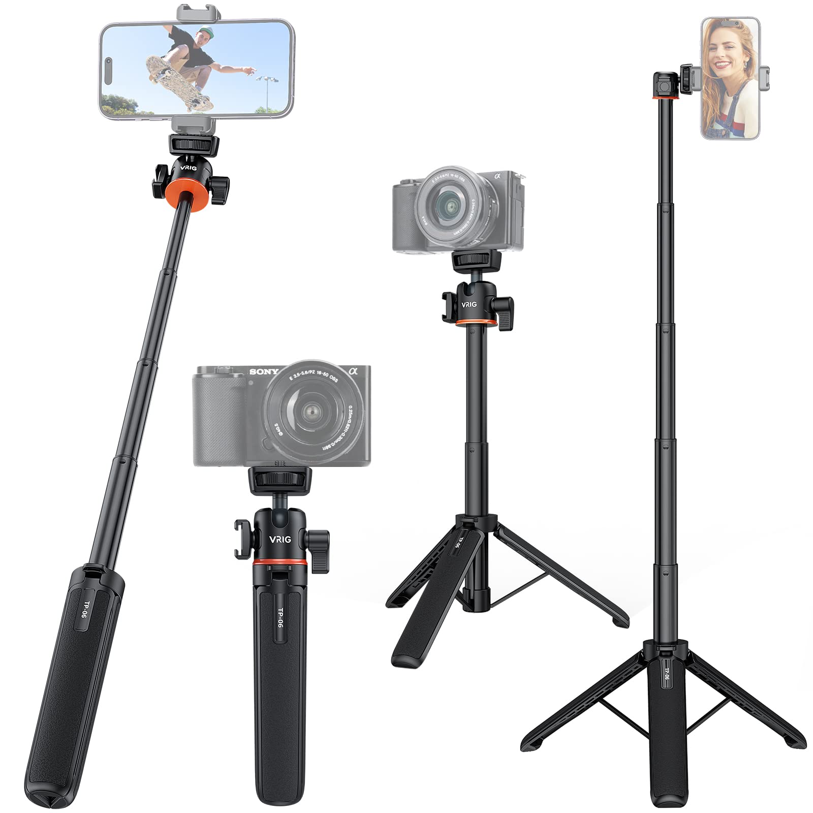 Uurig 21.6' Extension Pole Tripod, Mini Selfie Stick Tripod Stand Handle Grip For Dji Osmo Pocket 3 Webcam Canon G7X Mark Iii Sony Zv 1 Rx100 Vii A6400 A6600 Cameras Vlogging