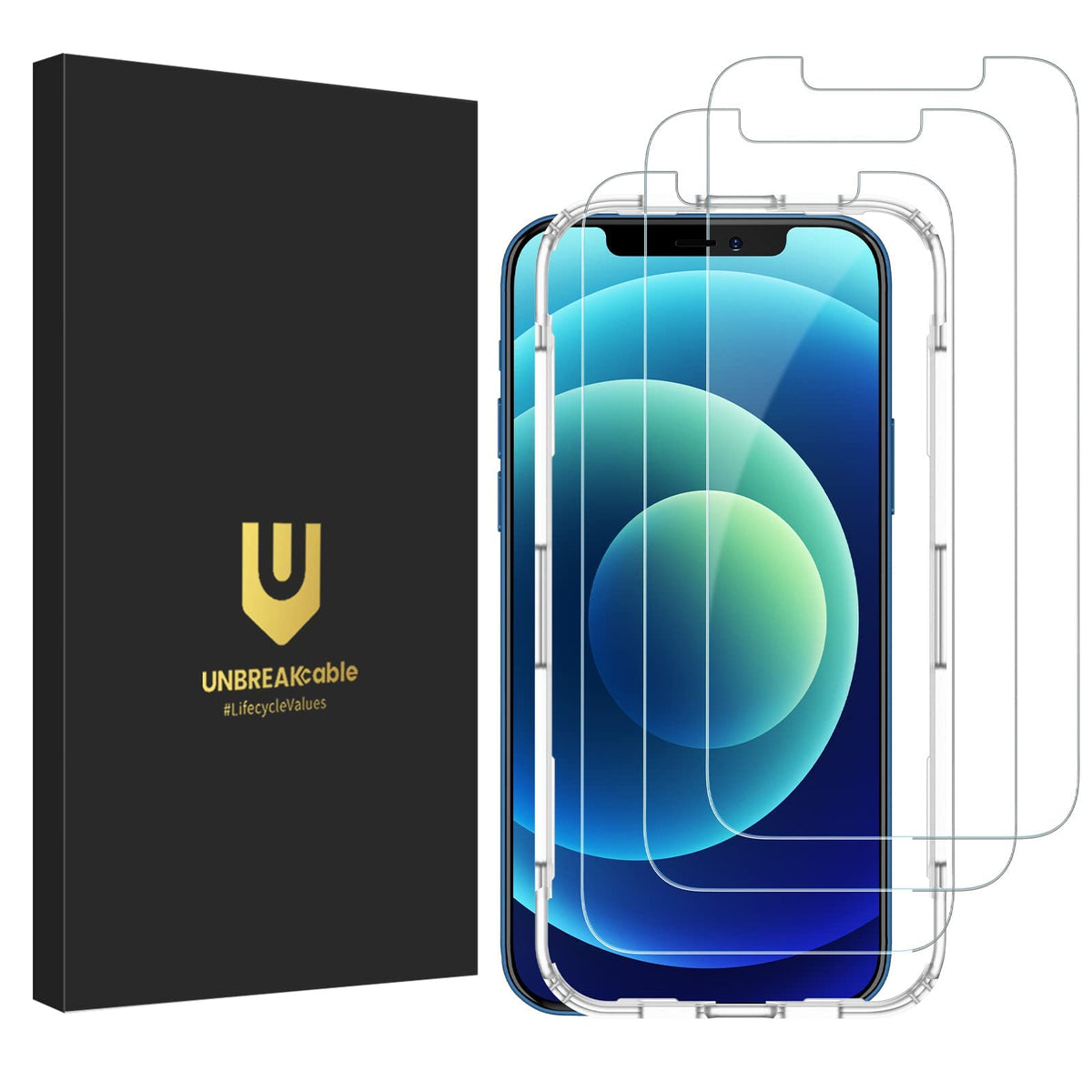 Unbreakcable 3 Pack Screen Protector For Iphone 12 / Iphone 12 Pro, Double Shatterproof Tempered Glass [Easy Installation] [9H H