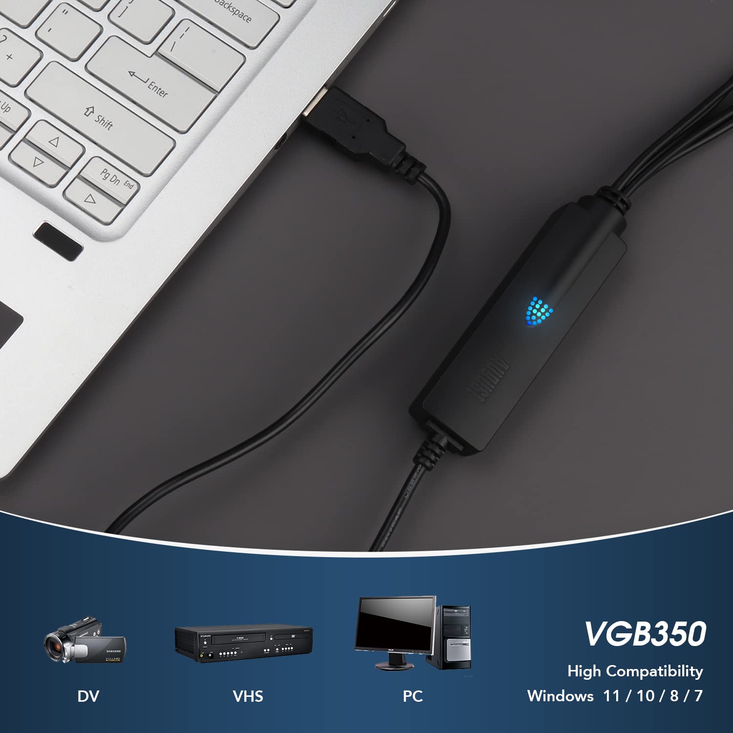 Usb Video Capture Card Grabber - August Vgb350 - Transfer Vhs Mini Dv Hi8 Dvd To Computer For Windows 11,10,8,7, Composite S-Vid