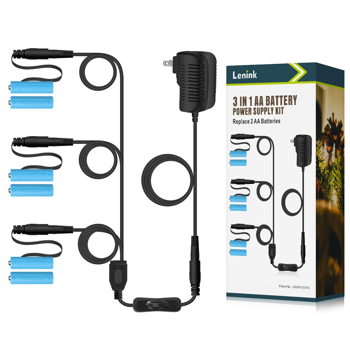 Lenink 1 To 3 Ac Power Supply Adapter Kit With On/Off Switch, Battery Replacement For Aa Battery (Black)