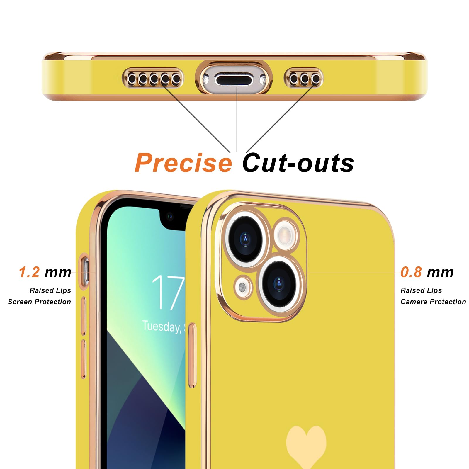 Teageo Compatible With Iphone 13 Case For Women Girl Cute Love Heart Luxury Bling Plating Soft Back Cover Raised Full Camera Pro