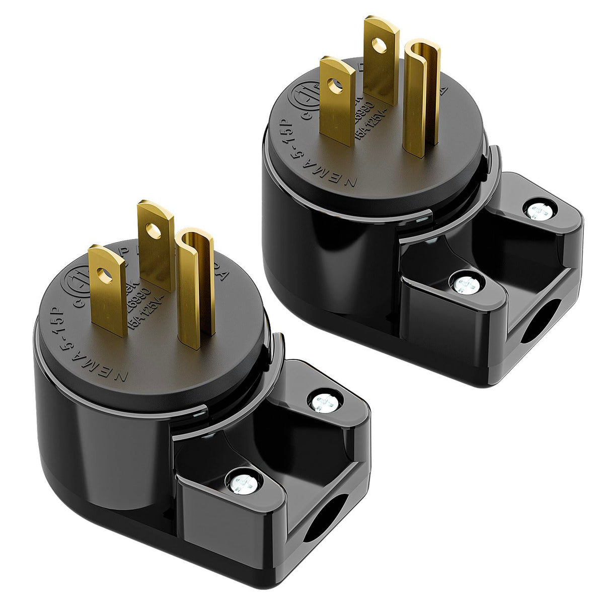 Winxus Right Angle 3 Prong Ac Power Adapter   2 Pack Nema 5 15P Rewirable Plug, 15A 125V Household Diy Plug, 12 Directions Male