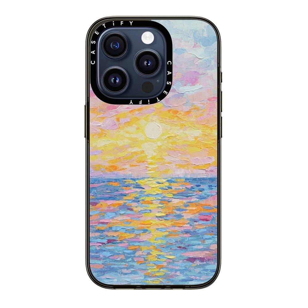 Casetify Compact Iphone 15 Pro Case [2X Military Grade Drop Tested / 4Ft Drop Protection]   Frosted Sunset   Clear Black
