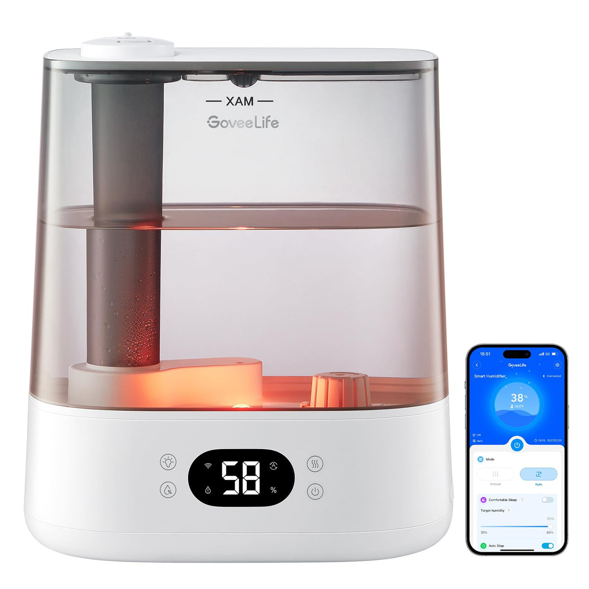 Goveelife Smart Humidifiers For Bedroom, 6L Cool Mist Top Fill For Large Room, Humidity Sensor, Auto Mode, Schedule, 60H Quiet R