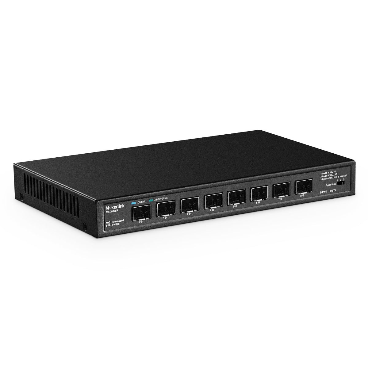 Mokerlink 8 Port 10Gbps Sfp+ Switch, Support 1G/2.5G/10G Sfp Module, 160Gbps Bandwidth, Fanless Unmanaged Plug And Play Ethernet