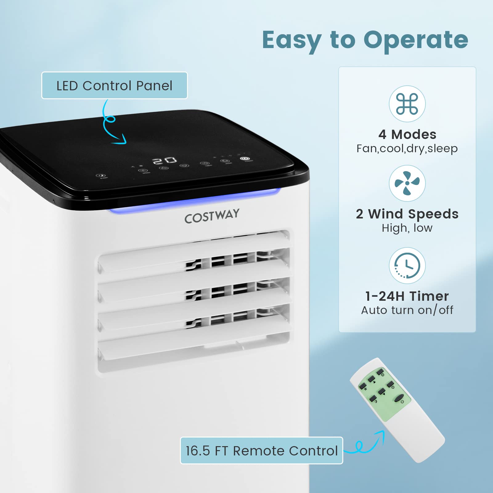 Costway Portable Air Conditioners, 8000 Btu Portable Ac Unit For Rooms Up To 300 Sq.Ft With Cool, Fan, Dry & Sleep Mode, Timer, Remote Control & Window Vent Kit, 3 In 1 Portable Ac For Bedroom, Office