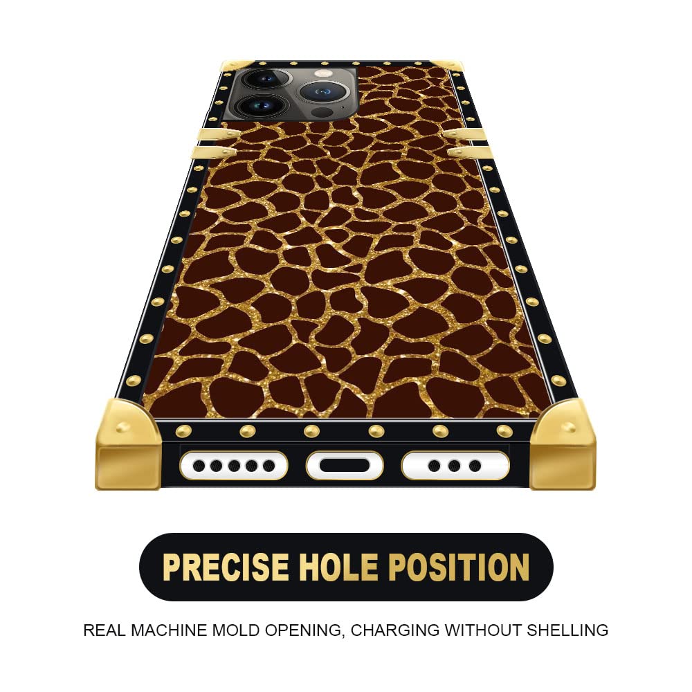 Pinsheng Phone Case Compatible iPhone 14 Pro Max Square Shockproof TPU Metal Giraffe Pattern