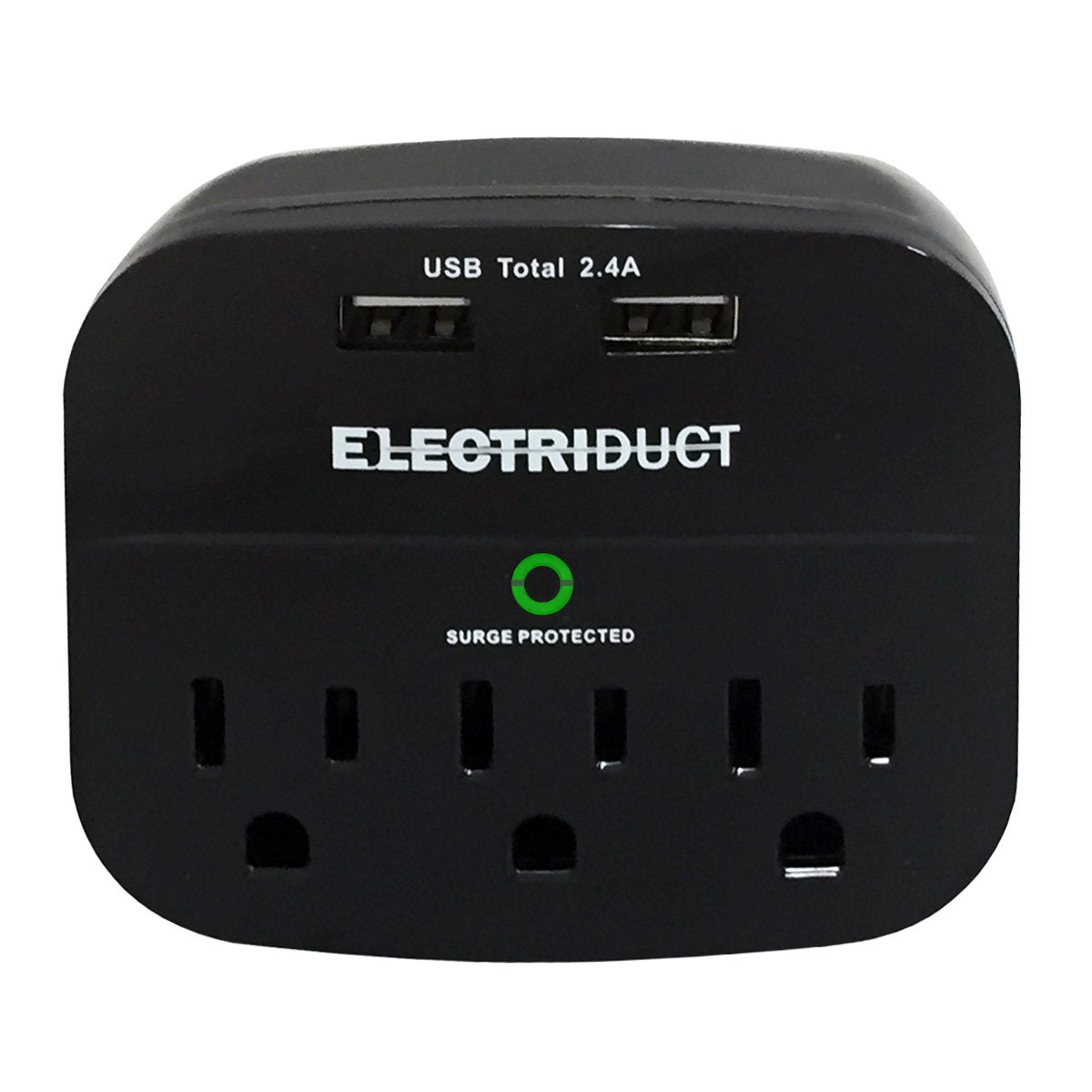 3-Outlet Surge Protector with 2 USB Ports 2.4A Wall Charger - Black