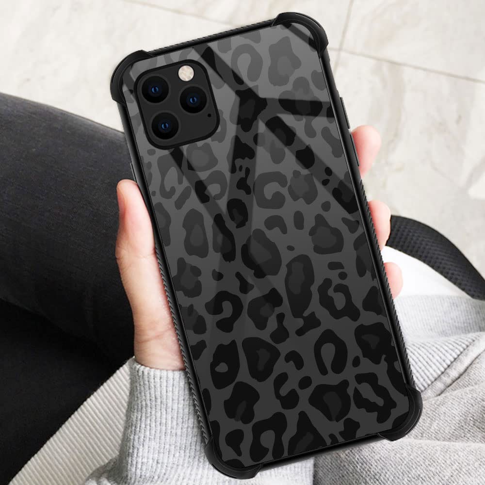 ZHEGAILIAN iPhone 11 Pro Max Phone Case TPU Organic Glass Black Grey Leopard 6.5 inch