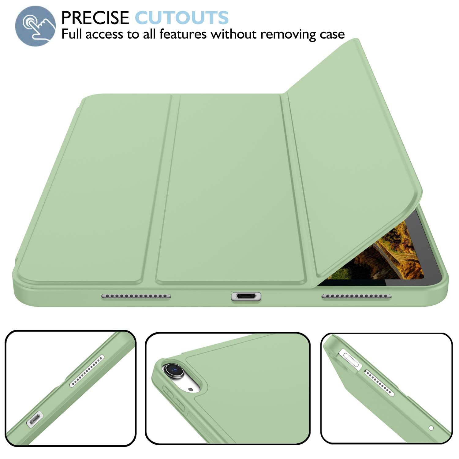 Imieet Ipad Air 11 Inch Case M3(2025) / M2 (2024), Ipad Air 5Th/4Th Generation Case 2022/2020 10.9 Inch With Pencil Holder,Trifold Stand Smart Case With Soft Tpu Back(Matcha Green)