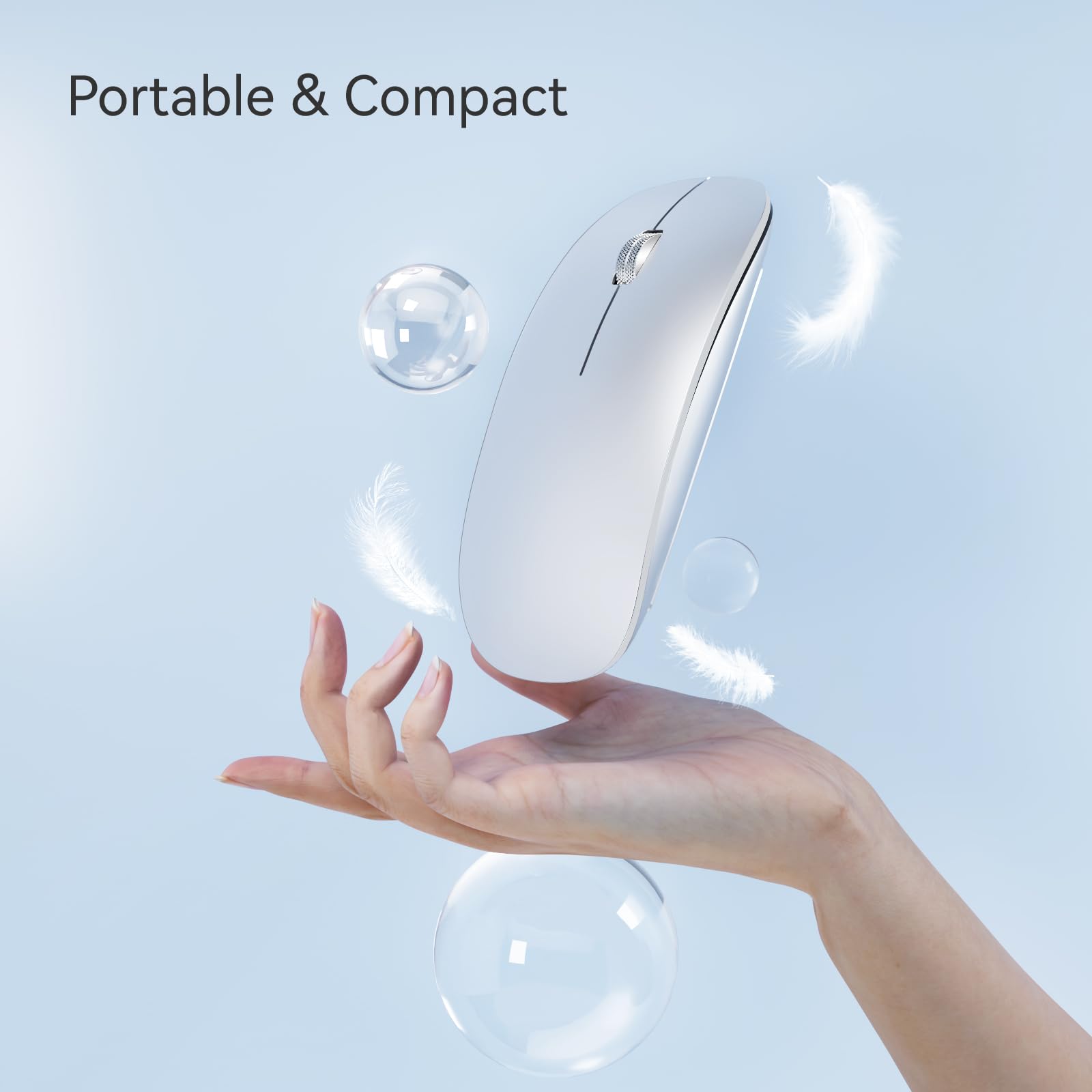 Tenmos M18 Bluetooth Mouse, Usb C Rechargeable Wireless Mouse, Triple Mode (Dual Bluetooth+Usb) Computer Silent Mice Portable With Usb Receiver And Type C Adapter For Laptop/Macbook/Ipad/Pc   Silver