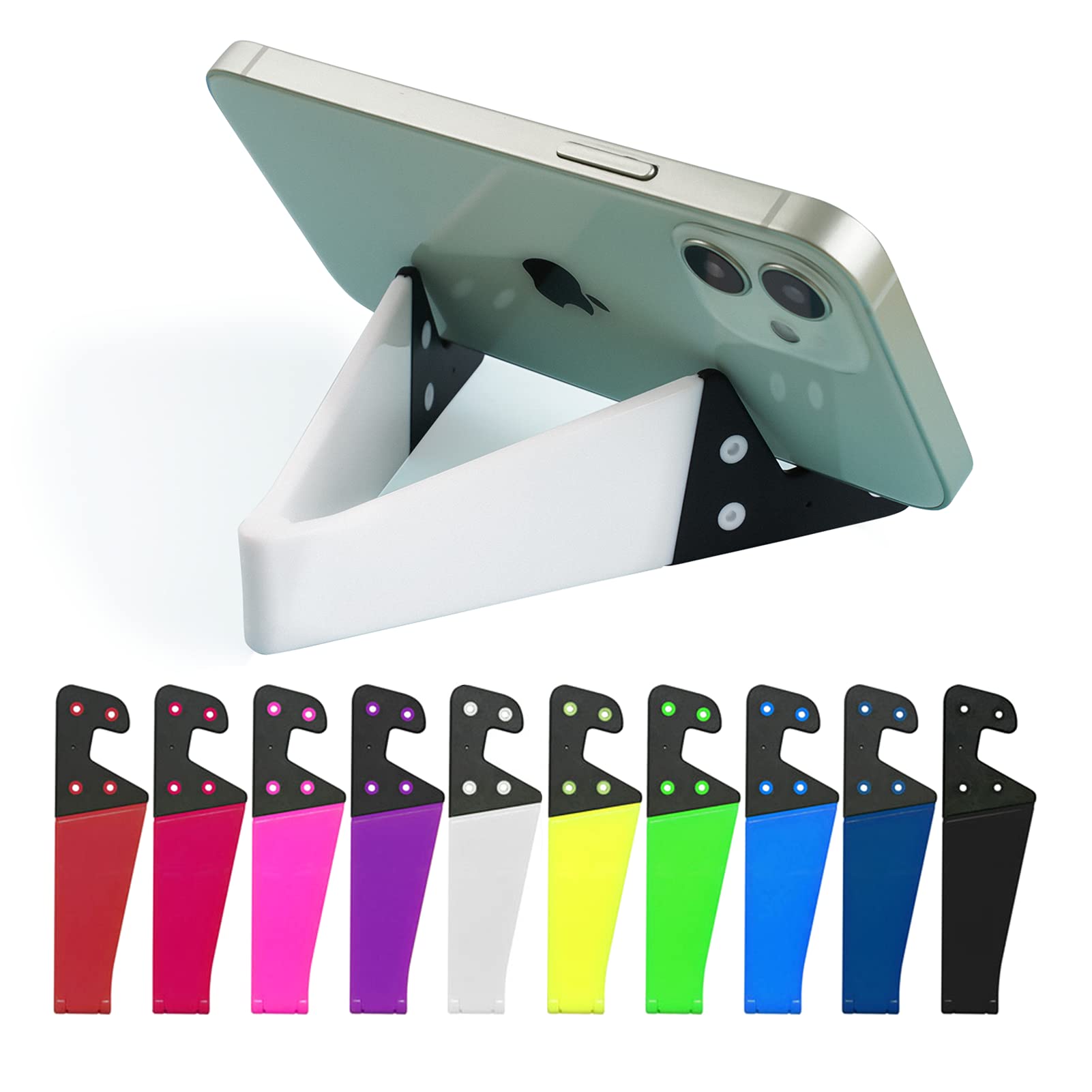Kemoxan 10 Pack Foldable Small Phone Stand For Desk, Pocket Portable Kickstand, Colourful Cell Phone Travel Mount Compatible Wit