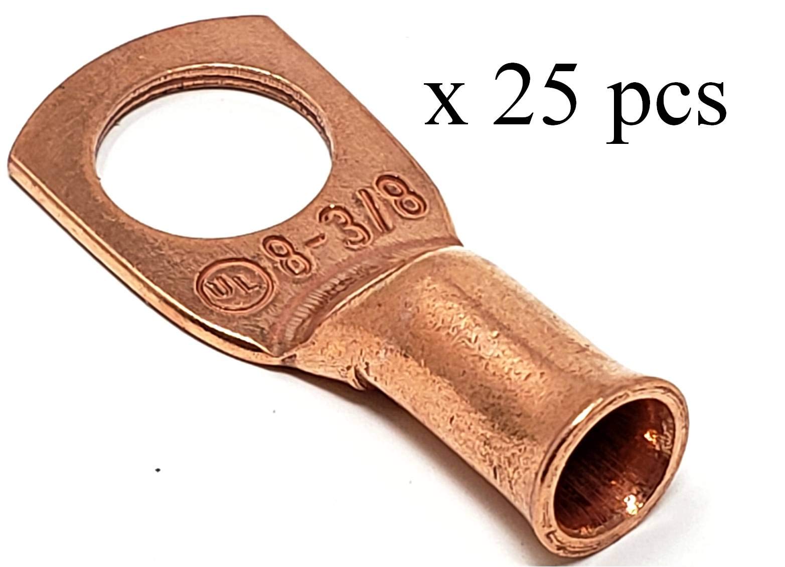 25 Pcs Wni 8 Gauge X 3/8 Pure Copper Battery Welding Cable Lug Connector Ring Terminals