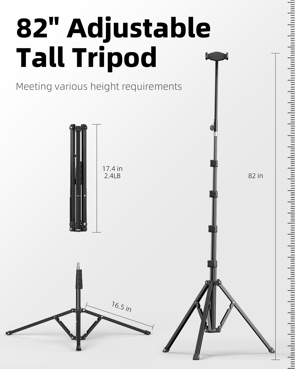 Weilisi 82'' Tall Tripod, Adjustable Gooseneck Iphone Tripod Stand With Remote, Flexible Tripod, Overhead Travel Tripod For Ipho