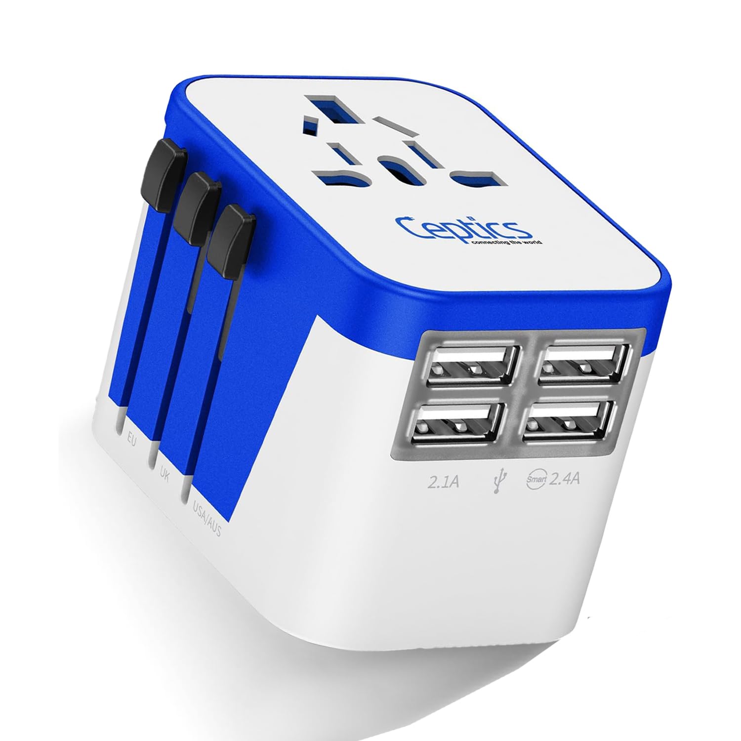 Ceptics Universal Travel Adapter Plug World Power W/ 4 Usb Ports   Charge Cell Phones, Smart Watches, Iphones   For Internationa