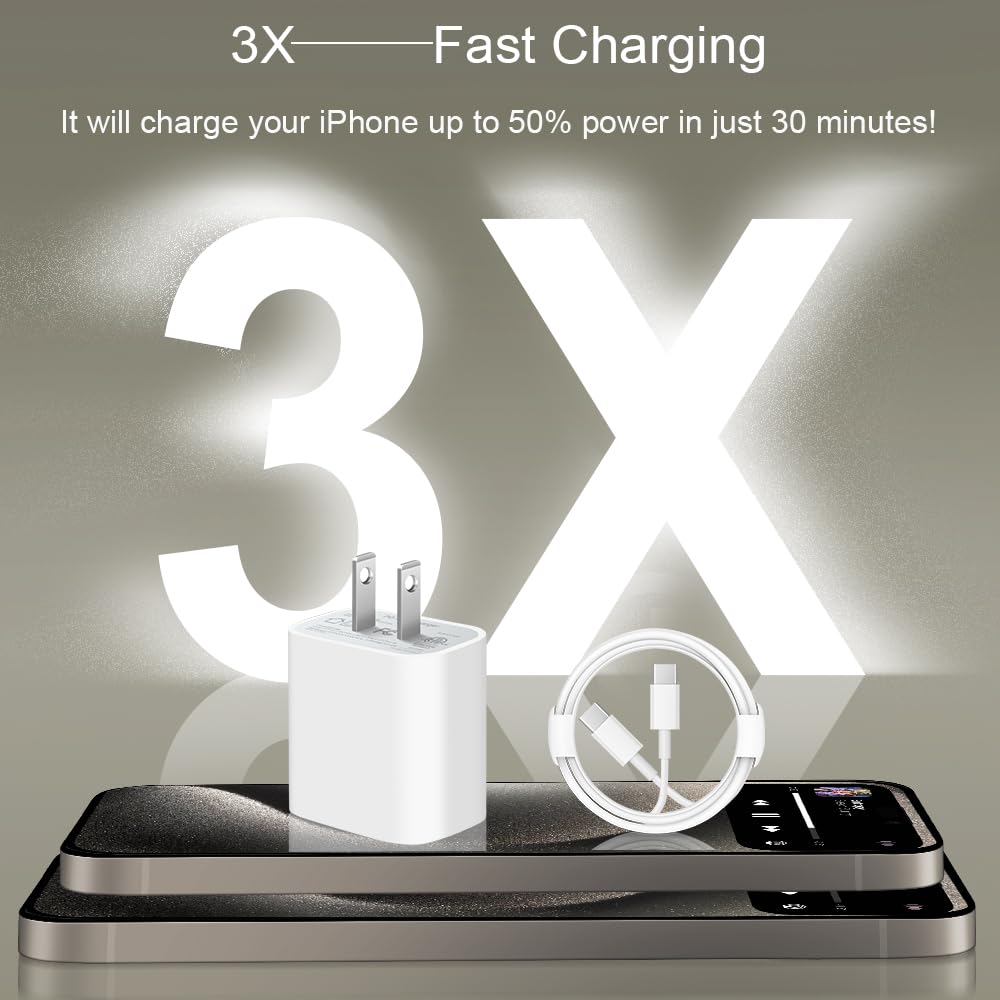Iphone 16 Charger Fast Charging 20W Pd Usb C Wall Charger With 6Ft Usb C To C Charging Cable Compatible Iphone 16/16 Pro/16 Pro