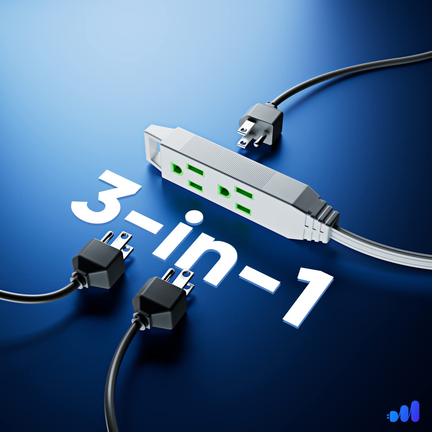 Maximm Extension Cord With Multiple Outlet 25 Ft, With Space Saving Flat Plug Design, White, 16 Gauge, Flat Extension Cord Etl L