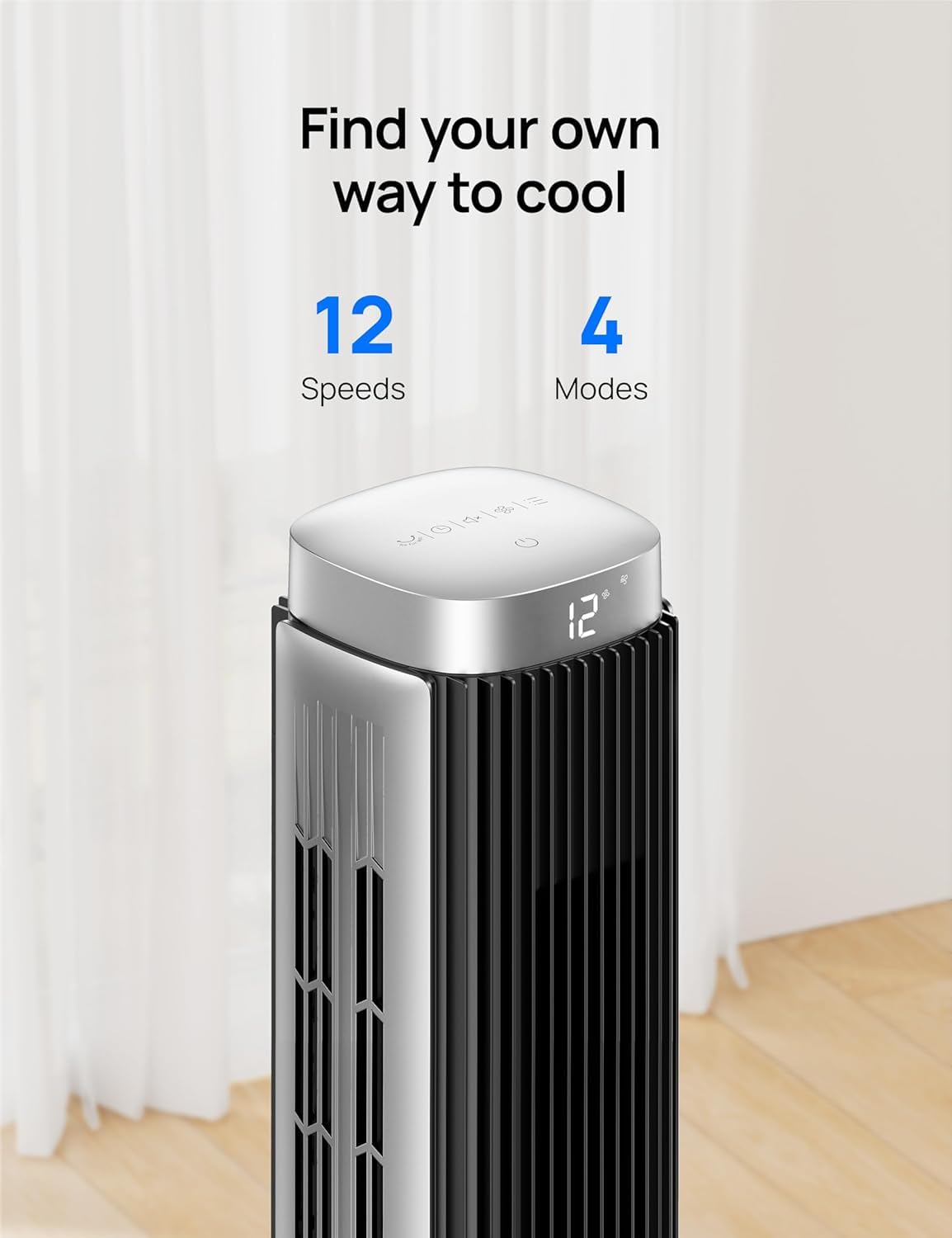 Dreo Tower Fan For Bedroom, Smart Bladeless Fan With 12 Speeds 4 Modes Dc Motor, 27Ft/S Velocity, 90 Oscillating, 12H Timer, 42'