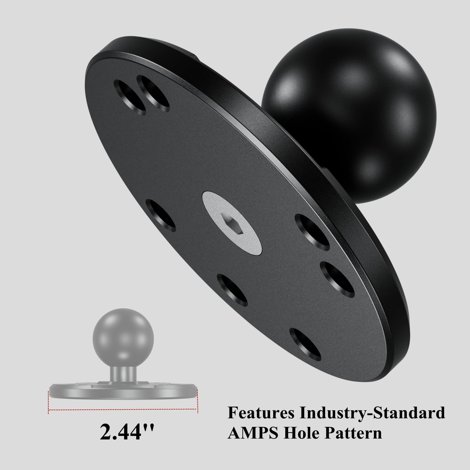 Brcovan 2 Pcs, 1'' Ball Mount Base With Aluminum Alloy Amps Hole Round Plate & 1'' Tpu Ball Adapter Compatible With Ram Mounts B Size 1 Inch Ball Double Socket Arm