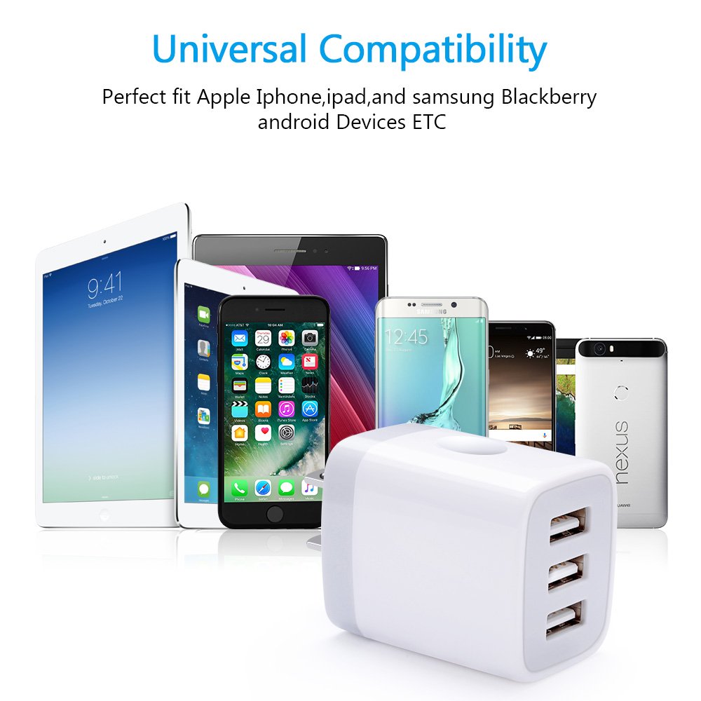 Fast Charging Block, Usb Plug Wall Charging Adapters 3.1A Multiple Wall Charger Box Cube Brick For Iphone 16 Pro 15 14 13 12 11 Pro Max Xs Xr X 8 Plus, Samsung Galaxy S24 A53 S23 S22 S21 S20, Lg, Moto