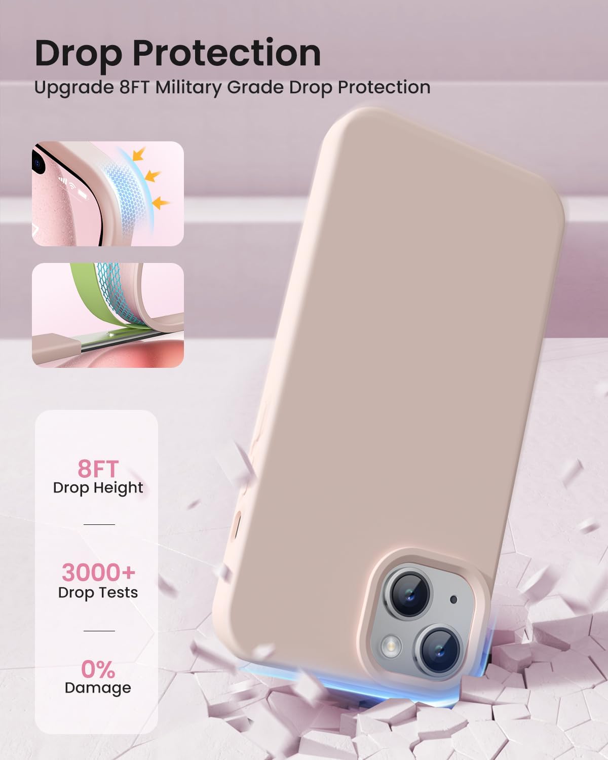 Buydot Designed For Iphone 15 Case, Silicone Phone Case [Scratch Resistant Ultra Fine Fiber Lining] [Military Grade Anti Drop] S