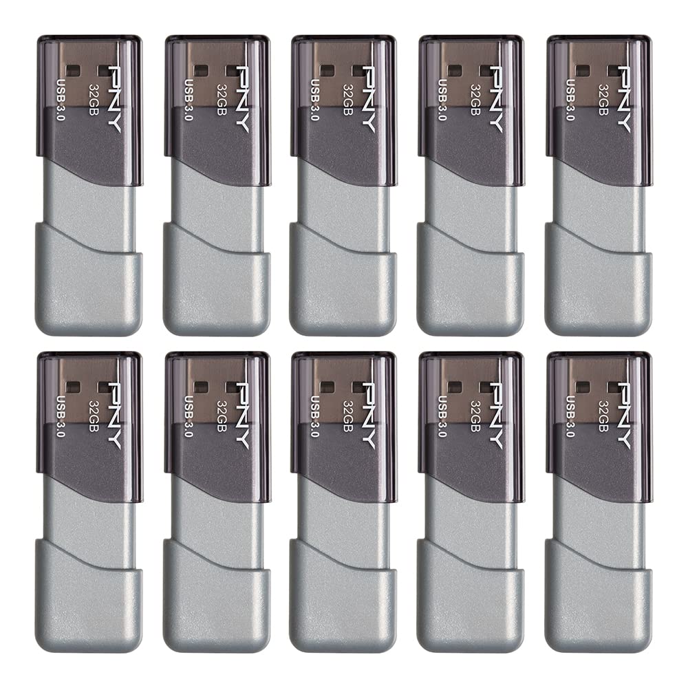PNY 32GB Turbo Attach   3 USB 3.0 Flash Drive, 10-Pack, Silver