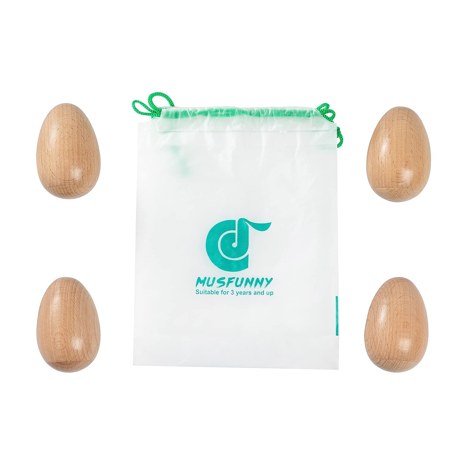 Wood Eggs Shakers, Musfunny 4Pcs Wooden Egg Maracas Shakers Hand Percussion Instrument For Musical Education Party Classroom Pri