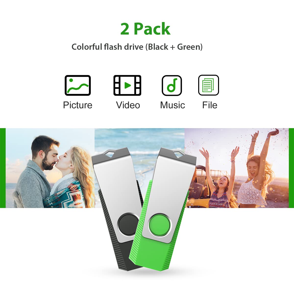 Aiibe 128Gb Flash Drive 3.0 2 Pack 128Gb Usb Flash Drive Thumb Drive Zip Drive Usb 3.0 Memory Stick Usb Drive With Keychain (128G, 2 Colors: Black Green)