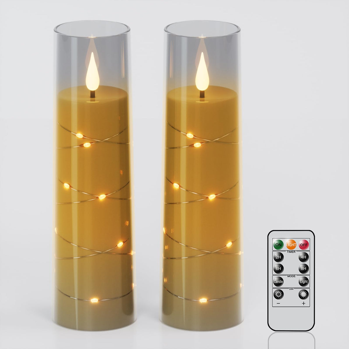 Genswin Flameless Candles With Remote Timer, 2 Pack Flickering Led Battery Operated Candles With Embedded Star String, Pillar Ba