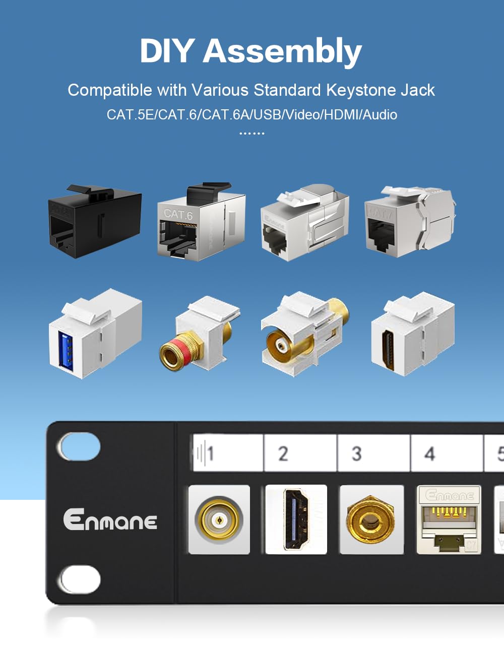 Enmane 12Port Blank Keystone Patch Panel 1U Keystone Patch Panel 10 Inch Shielded Network Patch Panel,Rack Mount With Smart Cabl