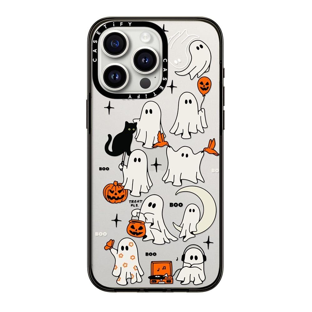 Casetify Compact Case For Iphone 15 Pro Max [2X Military Grade Drop Tested / 4Ft Drop Protection]   Boo Things   Clear Black