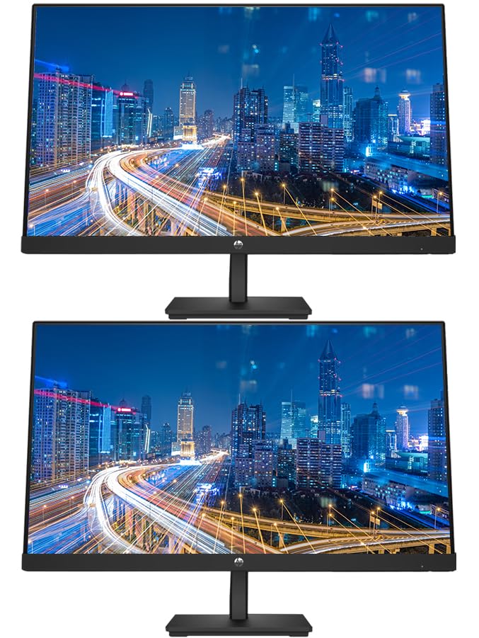 Hp P24H G5 24 Inch 1920 X 1080 Full Hd Edge Led Lcd Monitor, 2-Pack Bundle With Hdmi, Vga, And Display Port With Built-In Speake