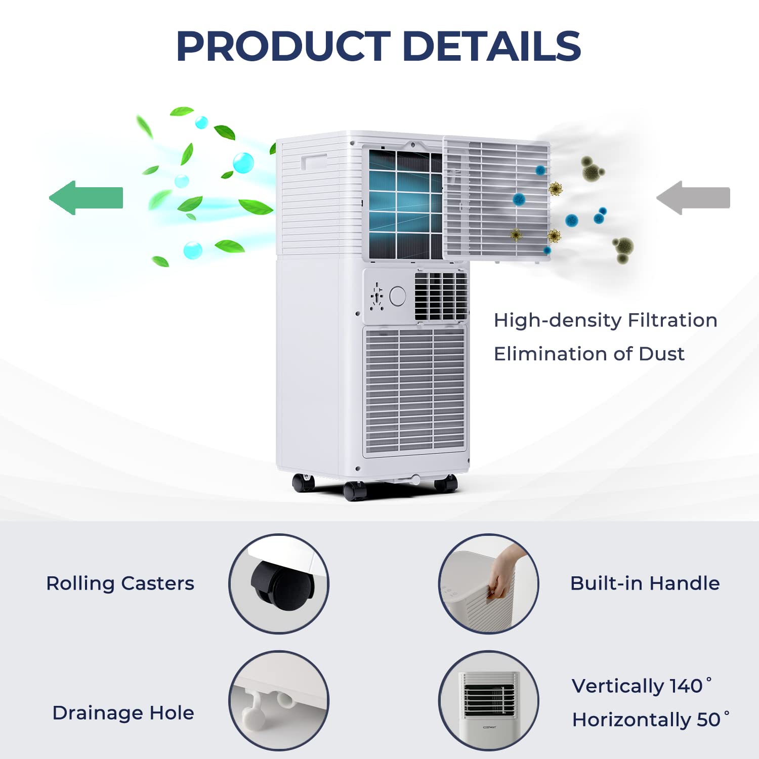 Costway Portable Air Conditioner, 8000Btu 4 In 1 Conditioner Cooling For Room Spaces Up To 230Sq.Ft, With Remote Control, 24H Ti
