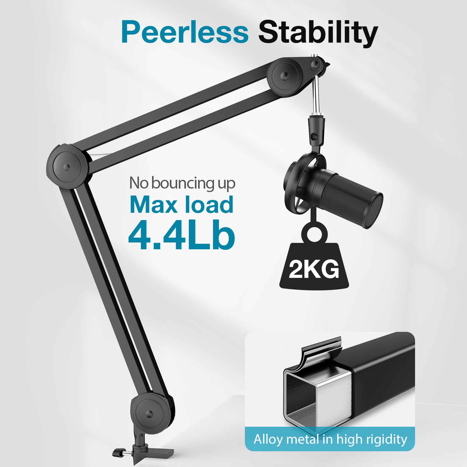 Innogear Boom Arm Microphone Stand, Max Load 4.4 Lbs Desk Mic Arm Stand For Blue Yeti Hyperx Quadcast S Solocast Shure Sm7B At20